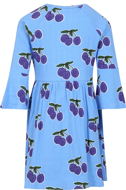 Dresses for Girls Mini Rodini Light Blue Dress For Girl With Plum Print