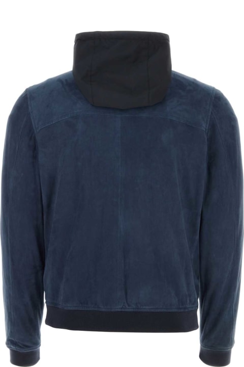Moorer Clothing for Men Moorer Blue Suede Darren Bomber Jacket