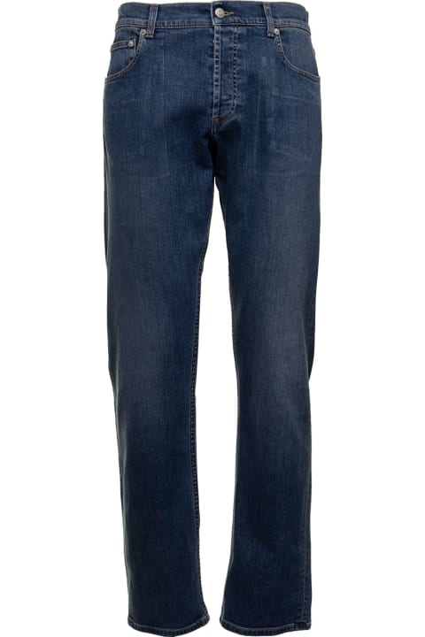 Fashion for Women Alexander McQueen Alexander Mcqueen Man's Five Pockets Blue Denim Jeans With Logo