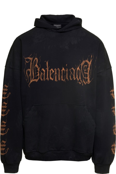 ウィメンズ新着アイテム Balenciaga Black Hooded Sweatshirt And 'heavy Metal' Motif Logo In Cotton Man
