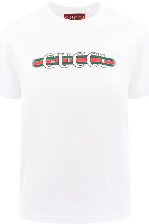 Gucci for Women Gucci White Cotton T-shirt With Logo Print