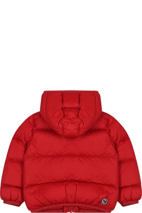 Red Down Jacket For Baby Boy With Logo
