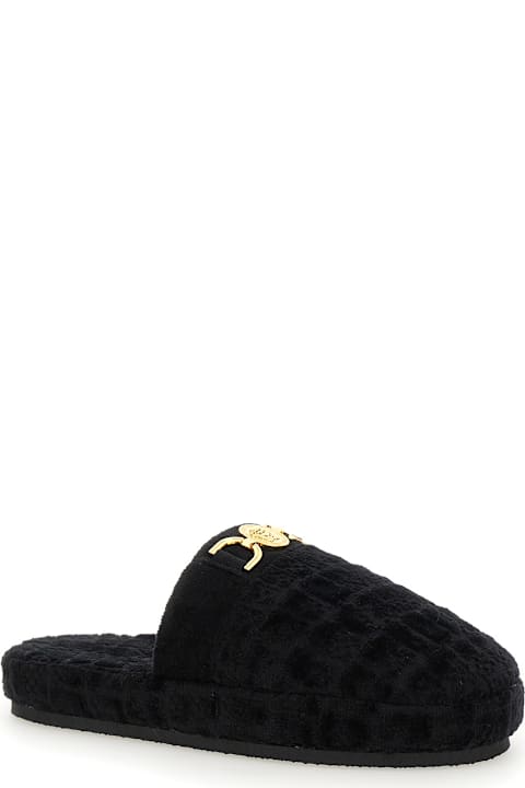 Sale for Women Versace Black Slippers With Logo Plaque In Fabric Man