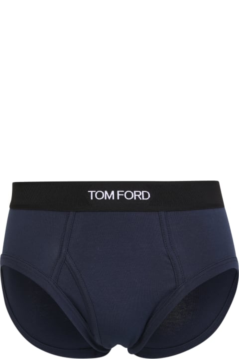 Tom Ford Underwear for Men Tom Ford Navy Blue Logo Briefs
