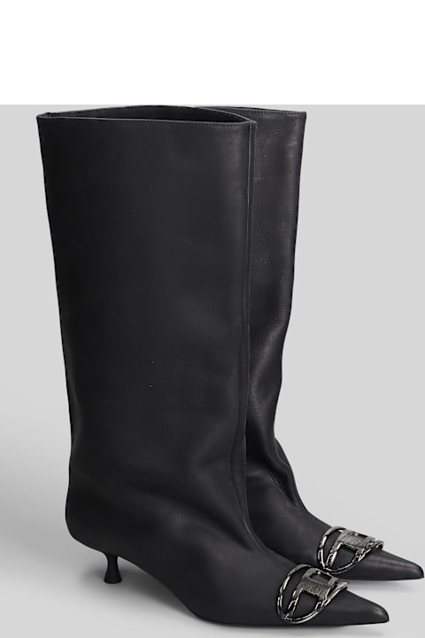 Diesel Venus 40 Tube High Heels Boots In Black Leather