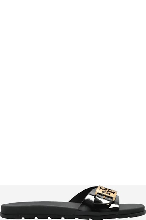 Tory Burch Buckle Slide Sandals With Logo