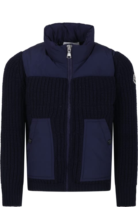 Moncler for Boys Moncler Blue Cardigan For Boy With Logo