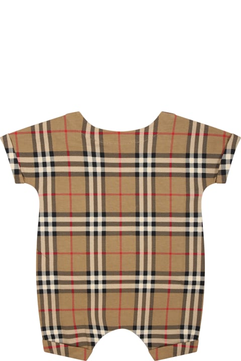 Fashion for Baby Girls Burberry Beige Baby Bodysuit With Iconic All-over Vintage Check