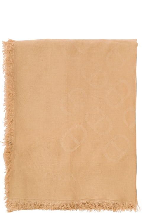 TwinSet Scarves & Wraps for Women TwinSet Beige Kefiah With Fringed Hem In Jacquard Viscose Woman