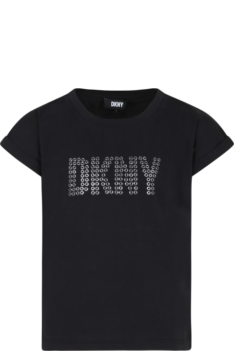 ガールズ DKNYのトップス DKNY Black T-shirt For Girl With Logo And Studs