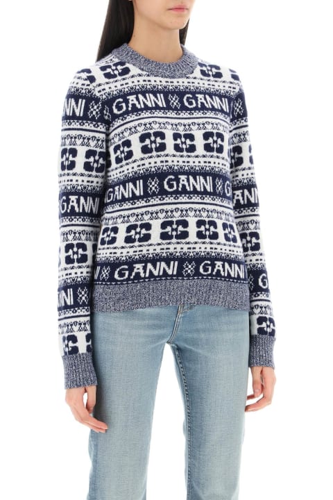 Ganni for Women Ganni Jacquard Wool Sweater With Logo Pattern