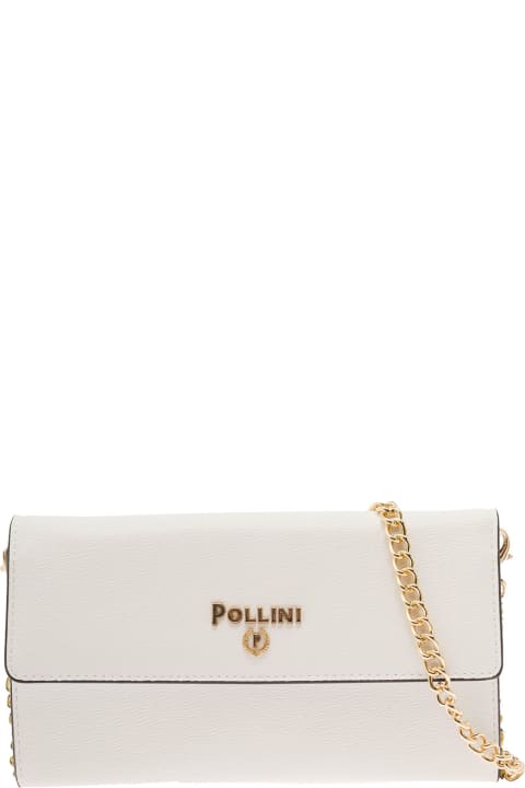 White Clutch Wallet On Chain With Logo In Leather Woman