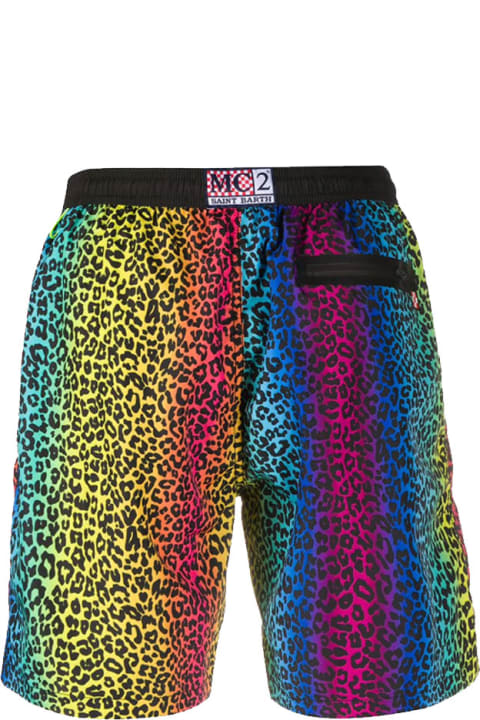 Homeware MC2 Saint Barth Animalier Rainbow Print Light Fabric Zipped Swim Shorts