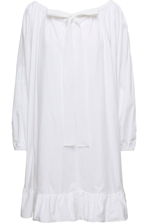 Fashion for Women Patou Mini White Frill Dress With Bow Detail In Cotton Woman