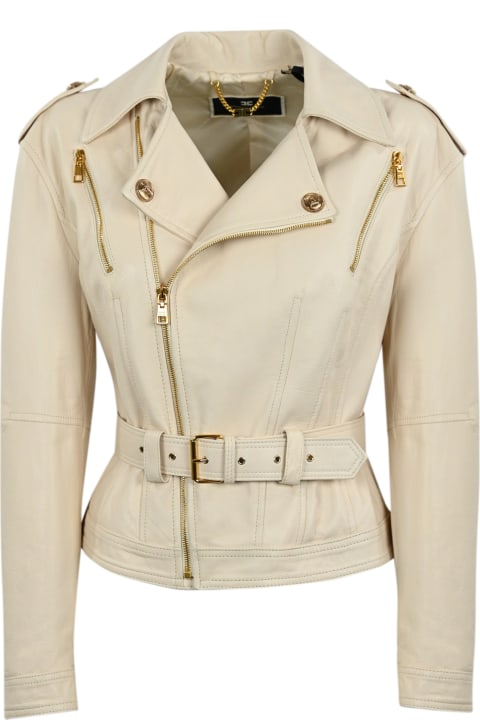 Coats & Jackets for Women Elisabetta Franchi Leather Biker Jacket With Belt