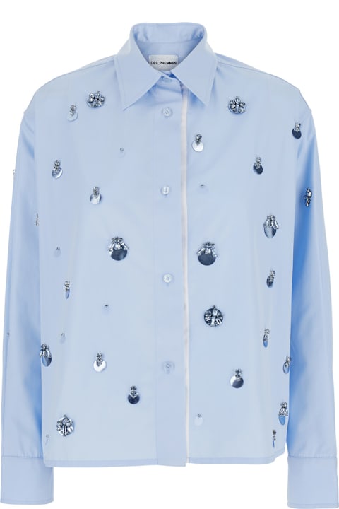Des Phemmes Clothing for Women Des Phemmes Light Blue Shirt With Classic Collar And Embellishments On The Front In Cotton Woman