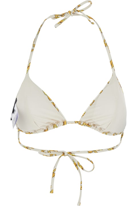 Versace Swimwear for Women Versace White Bikini Top With All-over Chain Print In Tech Fabric Stretch Woman