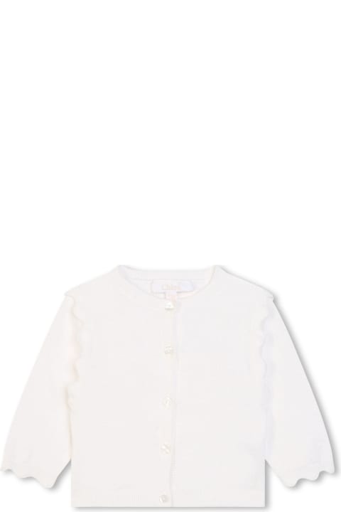 Topwear for Baby Boys Chloé White Cardigan With Scalloped Hem