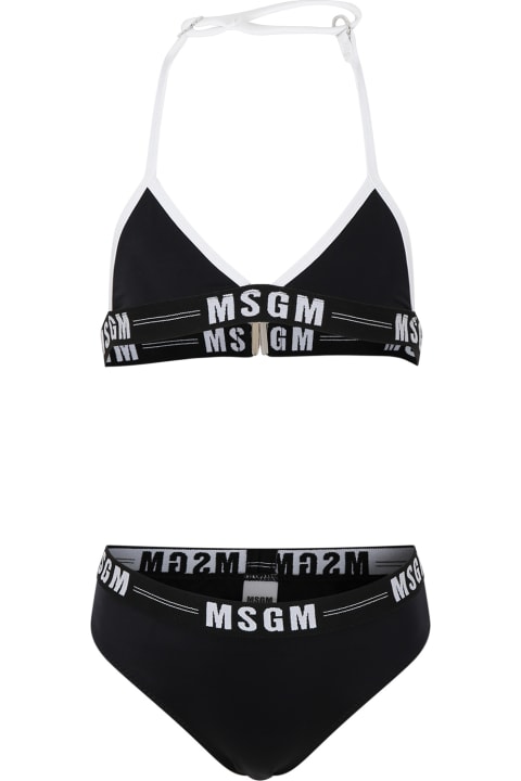 ガールズ MSGMの水着 MSGM Black Bikini For Girl With Logo