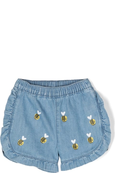 Bottoms for Baby Girls Stella McCartney Kids Bumblebee Embroidery Denim Shorts In Blue