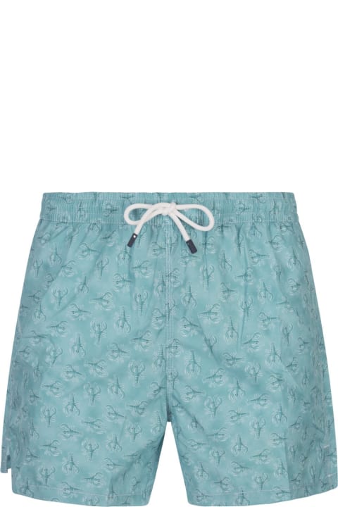 Swimwear for Men Fedeli Green Swim Shorts With Lobster Pattern