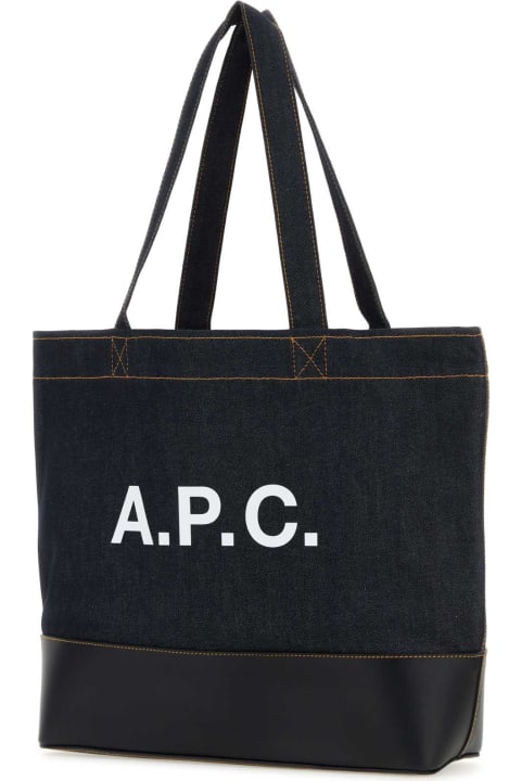 メンズ A.P.C.のトートバッグ A.P.C. Blue Denim And Leather Axel Shopping Bag