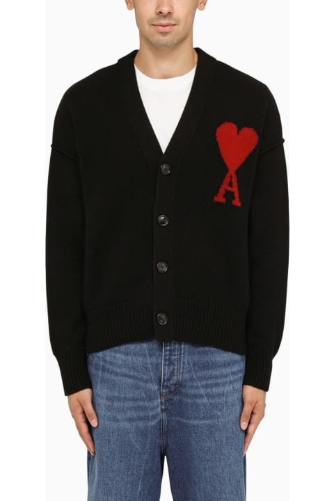 Ami Alexandre Mattiussi Sweaters for Men Ami Alexandre Mattiussi Ami De Coeur Black Cardigan With Inlay