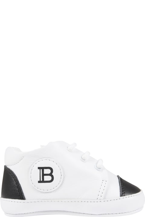 White Shoes For Baby Kids With Black Logo