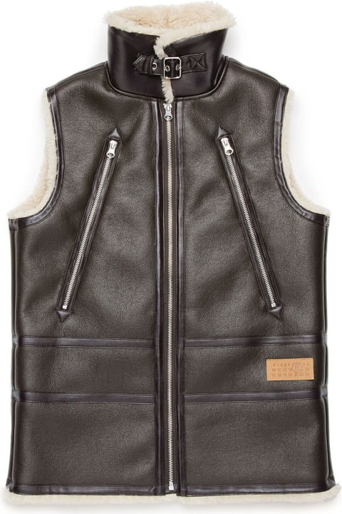 MM6 Maison Margiela Coats & Jackets for Girls MM6 Maison Margiela Gilet Con Bordo In Shearling