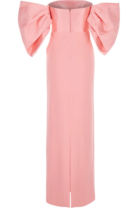 Solace London Dresses for Women Solace London 'arla' Pink Off-shoulder Long Dress With Pleated Details In Tech Fabric Stretch Woman