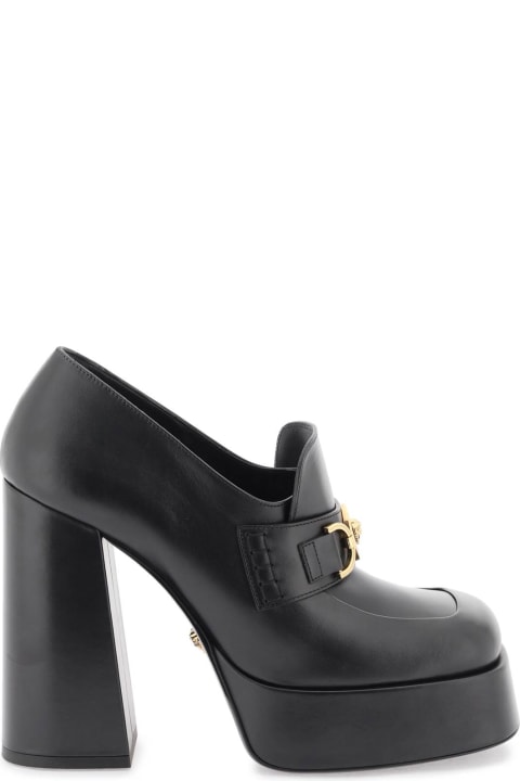 High-Heeled Shoes for Women Versace Logo Detail Leather Loafers