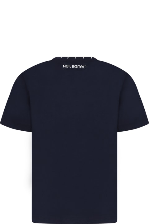 Neil Barrett for Kids Neil Barrett Blue T-shirt Gor Boy With Iconic Lightning Bolts And Logo