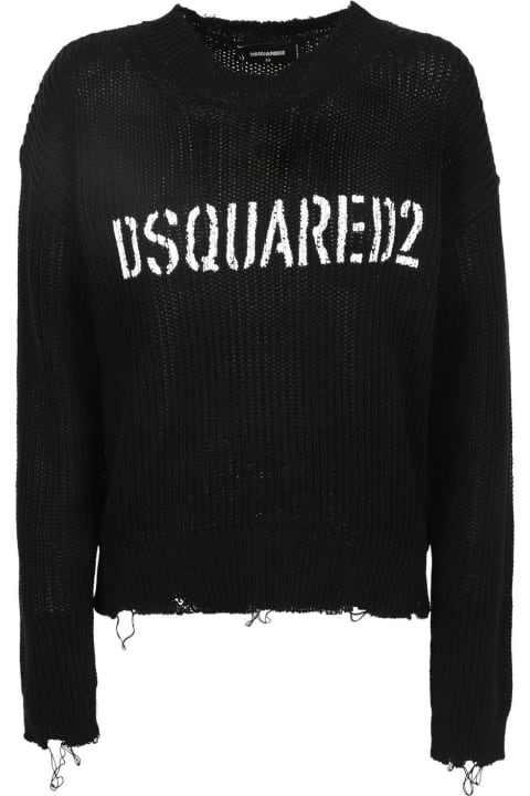 Dsquared2 Sweaters for Women Dsquared2 Logo Printed Distressed Jumper