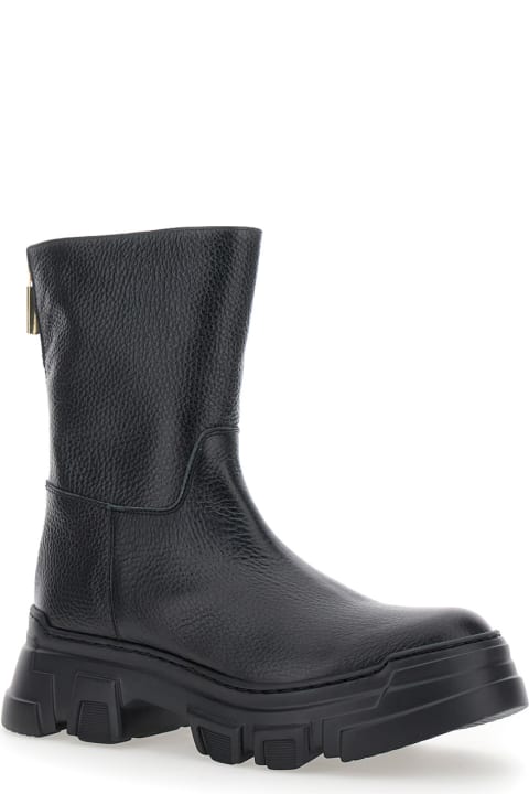 Pollini Shoes for Women Pollini Black Boots With Pebbled Texture In Leather Woman