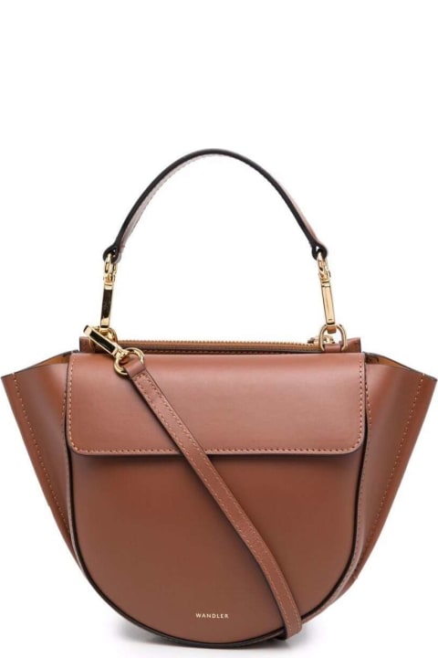 'hortensia'  Mini Brown Crossbody Bag With Logo In Leather Woman