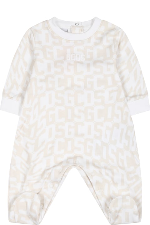 GCDS Mini Bodysuits & Sets for Baby Boys GCDS Mini Ivory Set For Babykids With Logo