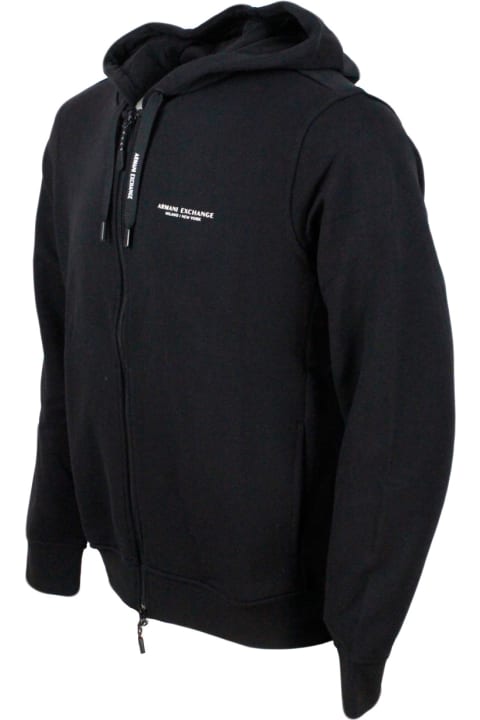 Armani Collezioni Sweaters for Men Armani Collezioni Long-sleeved Full Zip Drawstring Hoodie With Small Logo On The Chest