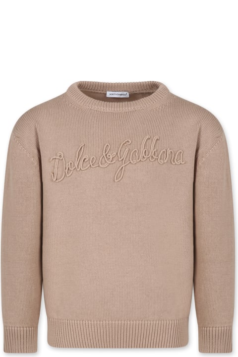 Topwear for Boys Dolce & Gabbana Beige Sweat For Boy With Logo