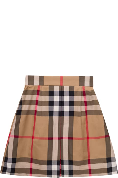 Burberry Bottoms for Girls Burberry 'anjelica' Beige Mini Skirt With Vintage Check Motif In Cotton Girl