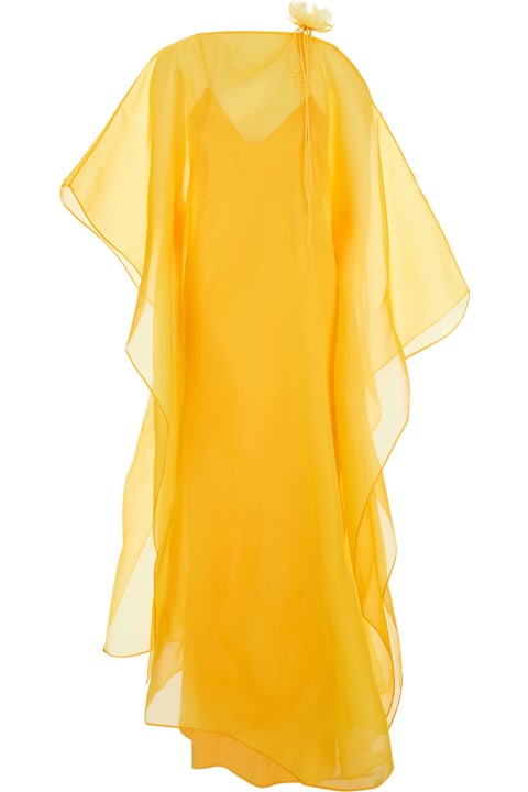 Homeware Taller Marmo 'sza' Yellow Caftan With Semi-transparent Design And Flower Detail In Silk Woman