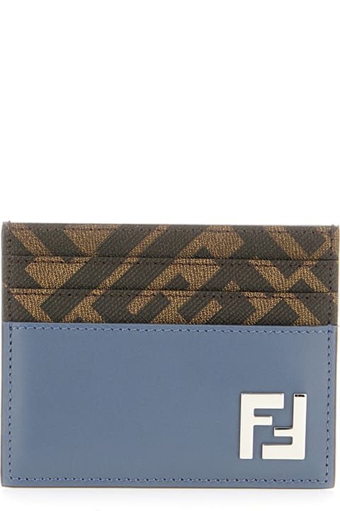 Wallets Sale for Men Fendi Denim Blue Leather Card Holder