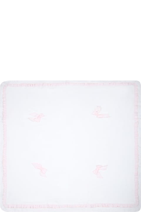 Accessories & Gifts for Baby Girls La stupenderia White Blanket For Baby Girl With Pink Bows