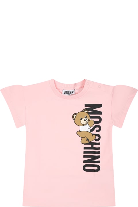 Fashion for Baby Girls Moschino Pink Dress For Baby Girl With Teddy Bear And Logo