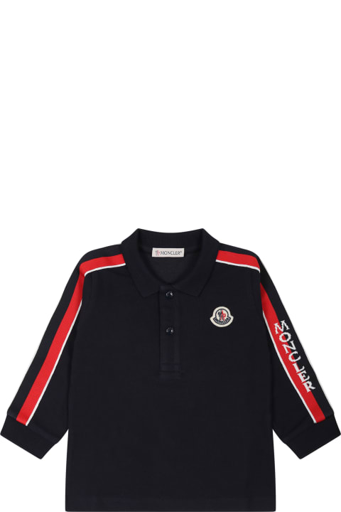 Topwear for Baby Boys Moncler Blue Polo Shirt For Baby Boy With Logo