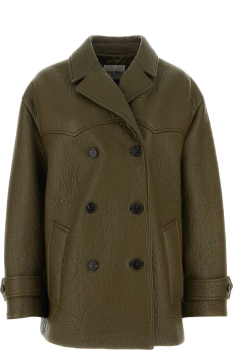 Miu Miu Coats & Jackets for Women Miu Miu Army Green Nappa Leather Coat