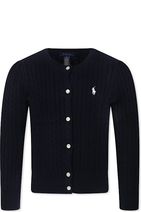 Fashion for Girls Ralph Lauren Blue Cardigan For Girl Wih Horse