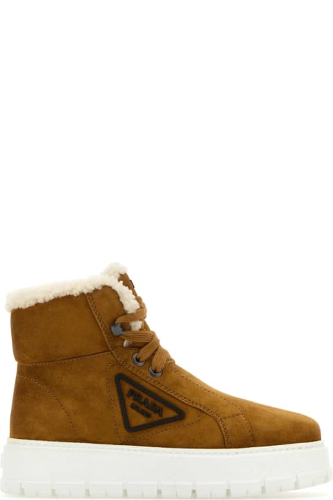Shoes Sale for Women Prada Camel Suede Ankle Boots