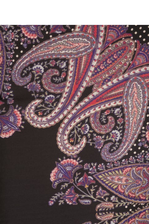 Scarves & Wraps for Women Etro Decorated Black Silk Twill Scarf