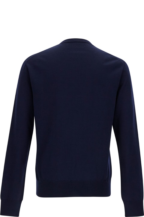 Sweaters for Men Dolce & Gabbana Blue Crewneck Sweater With Tonal Logo Embroidery In Wool Man