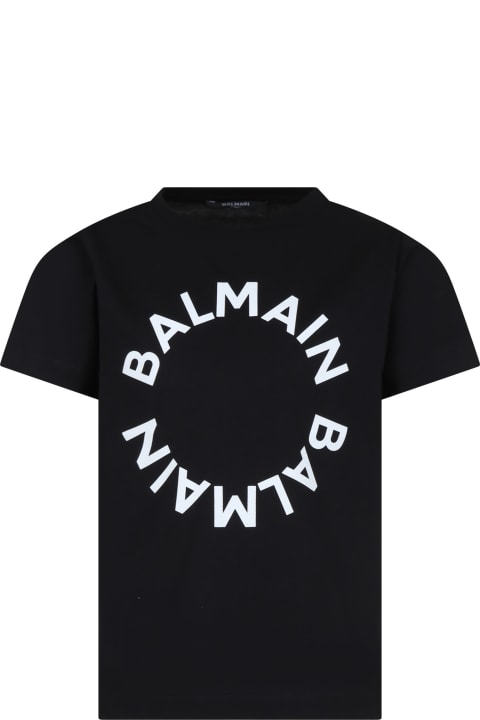 Balmainのガールズ Balmain Black T-shirt For Kids With Logo